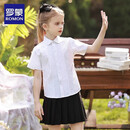 罗蒙女童短袖蕾丝边白色衬衫校园服饰学生演出服儿童半袖衬衣 白色140