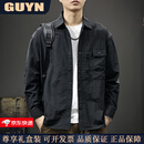 GUYN高端品牌男装感户外翻领长袖衬衫男秋季新款美式痞帅休闲衬衣男 黑色 黑色 2XL 体重150-170斤