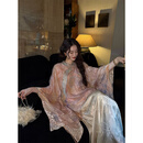 三吉黑花【桃花坞】重工钉珠桑蚕丝织金烂花衬衫 橘粉 M