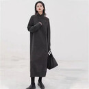 优衣时尚加厚四扣长裙显瘦保暖毛衣连衣裙气质高领宽松大码女毛衣 灰 均码