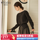 Olrain欧芮儿法式一字领毛衣女冬季新款开叉下摆收腰套头衫 茶褐色 M