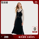 歌莉娅（GOELIA）丝绒套装新款两件套黑色吊带连衣裙蕾丝上衣1B9RAC280 00B黑色 M