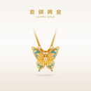 老铺黄金古法手工足金项链·花丝珐琅钻饰光明女神蝴蝶吊坠 金重约12.0g