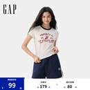 Gap女装2025夏季新款撞色圆领趣味印花logo常规短袖T恤上衣766159 象牙白 M (165/84A) 亚洲尺码