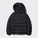 优衣库童装男童女童高级轻型羽绒连帽外套帽子可拆卸471377 09 黑色 140
