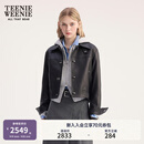 Teenie Weenie小熊女装皮衣2025秋季新款简约气质时髦短款翻领外套 黑色 S
