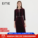 爱特爱复古高级感优雅钉珠V领收腰丝绒礼服连衣裙秋季新款7177815 酒庄红60 L 165