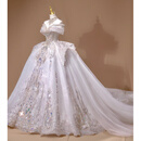 季节里重工婚纱大拖尾秋冬一字肩白色2025新款新娘小个子拖尾主纱女 白色拖尾婚纱（加八件套） L 110斤左右