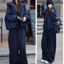 面料故事罗芬女装冬季新款时尚气质防风保暖羽绒服+百搭显瘦休闲裤套装 藏青色羽绒服 M