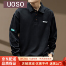 UOSO高端重磅纯棉长袖Polo衫男士春季新款美式复古宽松运动翻领卫衣男 黑色 M 适合110-130斤