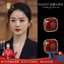 百钰福红色朱砂耳钉高级感复古气质耳环女纯银针防过敏高级首饰生日礼物 方形朱砂耳环