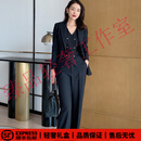 SUSTYLEG轻奢品牌西装套装女高品质职业黑色西装修身马甲直筒裤三件套 黑色 L