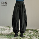 日着（rizhuo）寻游鹅绒工装裤2025新款冬季宽松休闲加厚保暖户外羽绒裤子女 屋木黑 M