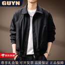 GUYN高端品牌男装简约翻领外套男2025秋季新款潮牌休闲宽松运动夹克男 黑色 黑色 M 适合100-120斤