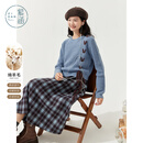 紫涵（ZIHAN）紫涵蓝咖格纹吊带连衣裙羊毛套头针织衫两件套装女2025年冬季新款 蓝咖格 M