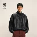 速写男装2025冬新品仿皮衣H型短款立领拉链9P0A13450 001本黑 S