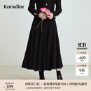 珂莱蒂尔秋季款法式优雅100绵羊毛过膝保暖A型中厚半身裙 黑色 L