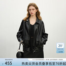 范思蓝恩韩系休闲宽松皮衣女2025春装新款百搭落肩袖外套上衣1087 黑色 M