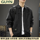 GUYN轻奢男装品牌美式复古纯棉工装夹克男2025春季休闲外套男时尚 黑色 黑色 M 100120斤