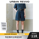 UR2025秋季新款女装休闲复古水洗压褶牛仔短裤UYU850039 蓝色 26