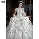 圣娜妮斯婚纱新娘主纱重工高定拖尾新款2025大在逃公主风婚礼款 白色拖尾婚纱 XL