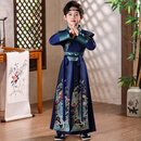 小淘孩儿童汉服男童套装国学服中国风唐装古装武侠风明制飞鱼服演出服 浮龙蓝色套装+吊坠 130