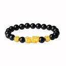 周大生【生日礼物】黄金貔貅手串黑曜石送男友 2颗金珠款约1.55g