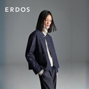 ERDOS 25秋冬绒毛棉混纺仿牛仔菱形格纹短外套女棉服外套 经典蓝 XL 175/92A