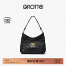 GROTTO个乐经典黑石hobo包大小号植鞣绵羊皮腋下单肩斜挎软包通勤礼物 经典黑 金标S