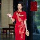 弗米妮2月份喜婆婆婚宴装2026新款春季旗袍裙结婚喜妈妈婚礼晚礼服高贵 中国红 M