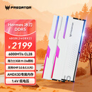 宏碁掠夺者（PREDATOR）48G(24G×2)套装 DDR5 6000频率 台式机内存条 Hermes冰刃系列 RGB灯条(C28) 白色 AI电脑配件