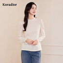 珂莱蒂尔淑女气质百搭羊毛混纺法式玫瑰蕾丝提花套头可打底针织衫 淡青黄 M