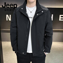 JEEP SPIRIT吉普外套男春秋季2025新款美式复古飞行员夹克中青年男士工装立领 黑色 XL