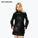 ANN ANDELMAN【明星同款】短款皮衣女秋冬系带收腰毛领加绒加厚保暖夹克外套 黑色 XS