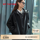 EP雅莹2025秋装新款女装 黑色高光绵羊皮酷飒风皮衣连帽外套P103A 黑色 L