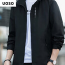 UOSO男士冲锋衣男休闲防风保暖外套秋冬季新款中青年男士连帽夹克 J7182黑色(内胆)*2 5XL (建议190-210斤)
