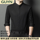 GUYN轻奢男装品牌2025春秋季新款中青年立领衬衫男纯色棉麻衬衣男 黑色 黑色 XL