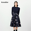 珂莱蒂尔冬季假两件羊毛【玫瑰裙】连衣裙女浪漫针织拼接长裙 暗青紫色 M