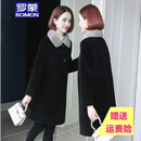 罗蒙品牌羊剪绒外套女2025新款时尚海宁皮草水貂皮毛一体中长款羊羔毛 黑色 100水貂毛领 S (85-105斤)