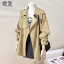 她池经典英伦风翻领风衣女2025秋装新款气质显瘦休闲外套