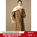 独束大码女装老钱风斗篷款双面呢大衣胖mm冬季新款时尚毛呢外套 格纹 L (尺码：2)