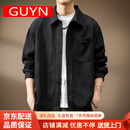 GUYN高端品牌衬衫外套男士夏季宽松大码复古上衣工装长袖衬衣 黑色 黑色 4XL 适合210-230斤