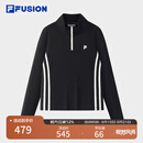 FILA FUSION斐乐潮牌女子针织长袖衫2025秋新款时尚修身半拉链长T 正黑色-BK M 165/84A/M