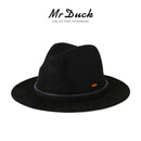 Mr DUCK澳洲90支100%羊毛礼帽男高端上海滩大檐毡帽秋冬保暖复古绅士帽子 大帽檐7cm皇家黑（100%美丽诺羊毛）-MW186232 L（适合59-60cm头围) 可调节