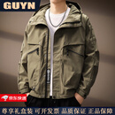 GUYN高端品牌男装美式连帽工装外套男2025秋季新款运动户外防风夹克男 绿色 绿色 L 适合120-140斤