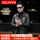 GUYN男装品牌真皮皮衣男秋季头层油蜡牛皮翻领短款夹克外套 黑色 M 165适合100-115斤
