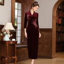 时尚名兰世家喜婆婆连衣裙2025新款喜妈妈装高级感轻奢婚宴装新中式旗袍礼服 枣红45 M