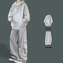 森馬（senma）秋季潮牌男装感斜拉链设计连帽卫衣外套男学生穿搭一整套装 (两件套)灰色卫衣+灰色休闲裤 L