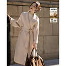 德玛纳（dme）【静奢绵羊毛大衣】冬季老钱翻驳领双排扣长款气质遮肉大衣女外套