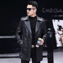 UOSO男装品牌真皮皮衣男秋冬中长款修身机车牛皮休闲风衣外套 黑色 XL 175 125-140斤